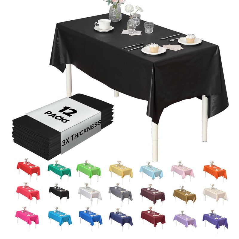 EVER SHINE Evershine (12-Pack Heavy Duty Plastic Table Covers Tablecloth (Reusable) (Rectangle 54" X 108", Black) - Image 1